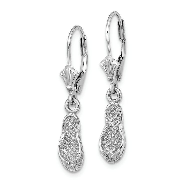 Rhodium Over 14k White Gold Textured Flip Flop Dangle Earrings