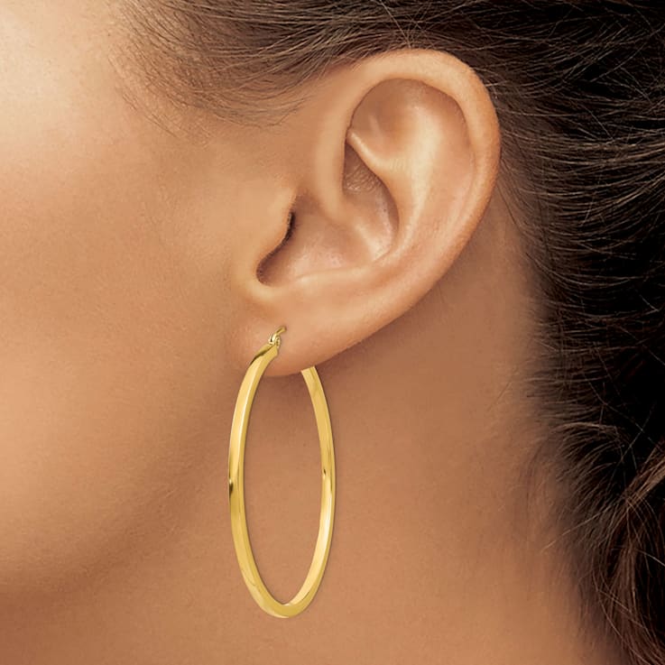 14K Yellow Gold Square Tube Hoop Earrings