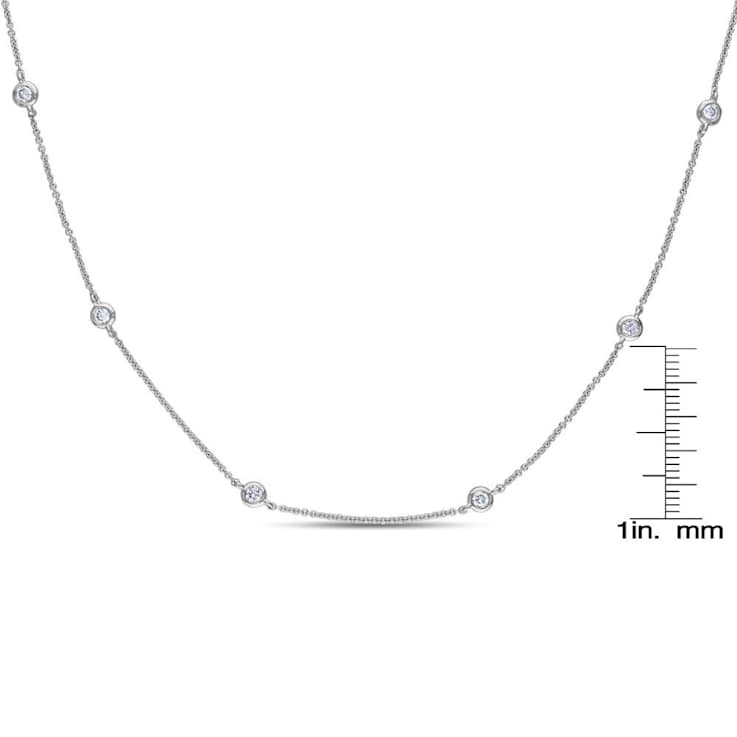 CZ Station Necklace In Sterling Silver 16 Inch