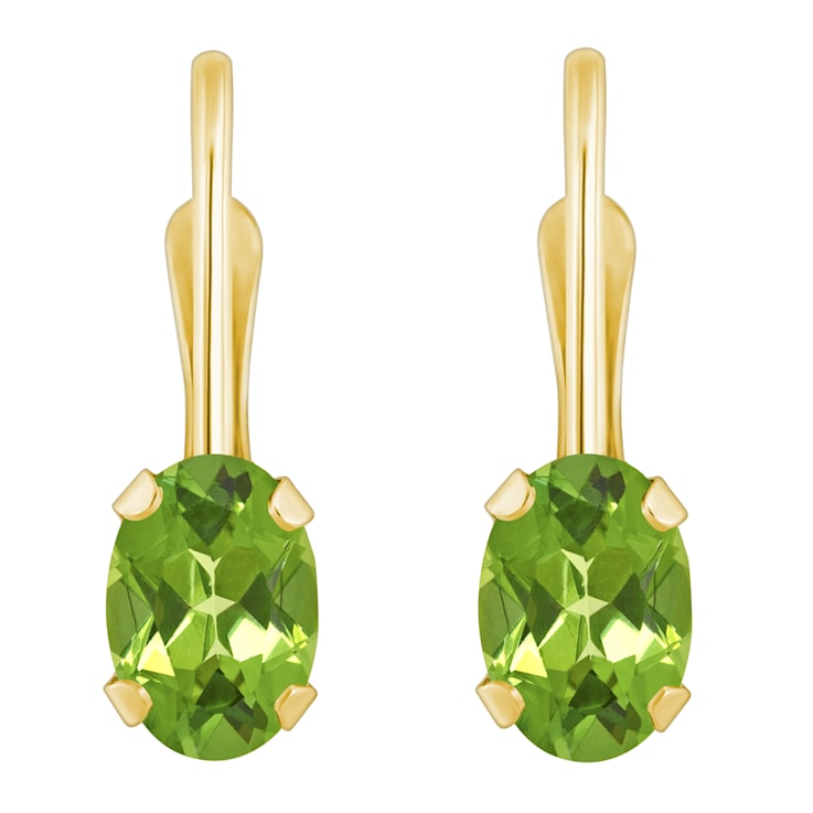 6x4mm Oval Peridot 10k Yellow Gold Drop Earrings