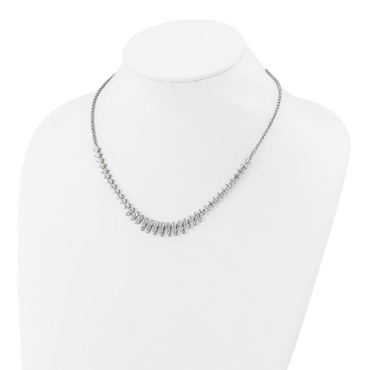 Rhodium Over Sterling Silver Polished Fancy Cubic Zirconia Necklace