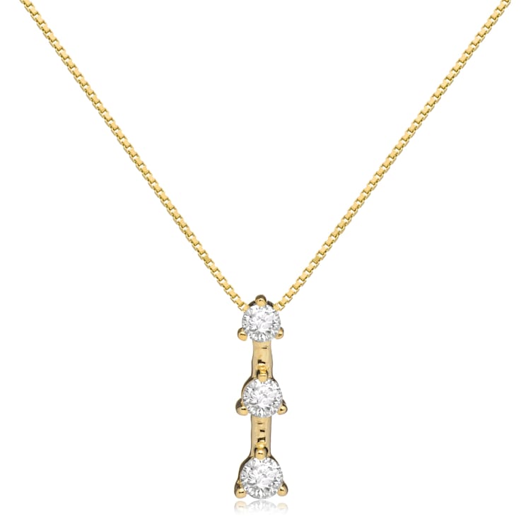 White Cubic Zirconia 14k Yellow Gold Pendant With Chain 0.20ctw