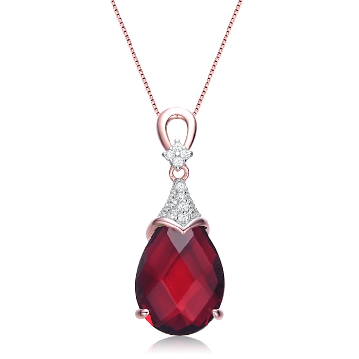Ruby Color CZ Teardrop Pendant In 18K Rose Gold Over Sterling Silver