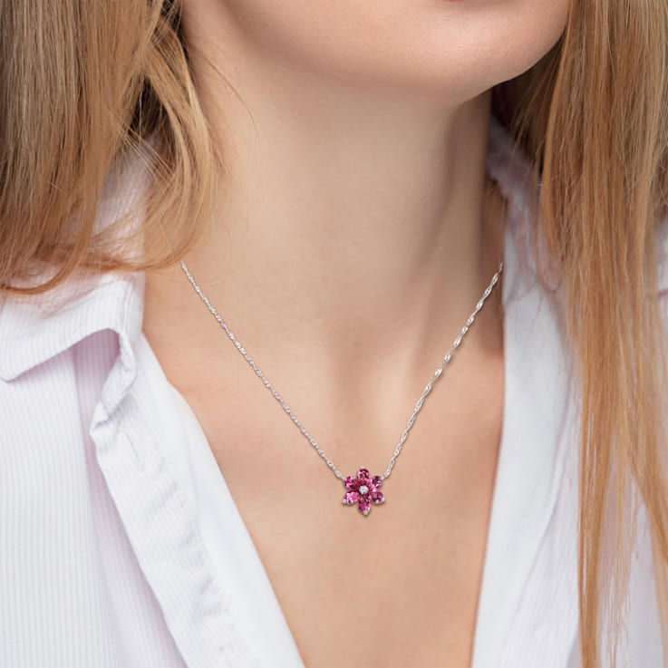 3.33ctw Pink Topaz And Diamond Accent 10k White Gold Floral 3.33ctw Pink Topaz And Diamond Accent 10k White Gold Floral