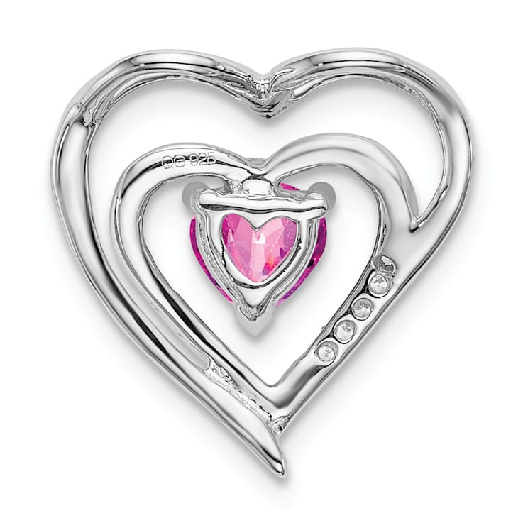 Rhodium Over 14k White Gold Lab Created Pink Sapphire and Diamond Heart Pendant