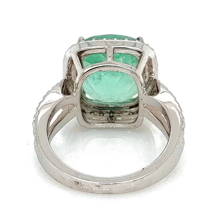 8.45 Ctw Colombian Emerald and 0.41 Ctw White Diamond Ring in 14K WG