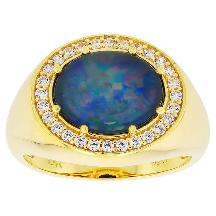 Australian Opal Triplet And White Zircon Ring In 18K Gold Over Sterling
Silver 2.59ctw