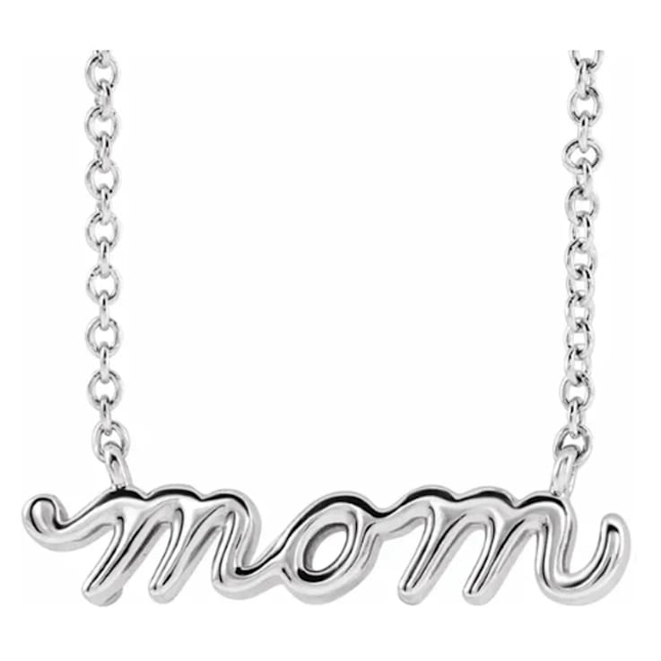 Sterling Silver Petite Lowercase Script mom Necklace, 16 Inches.