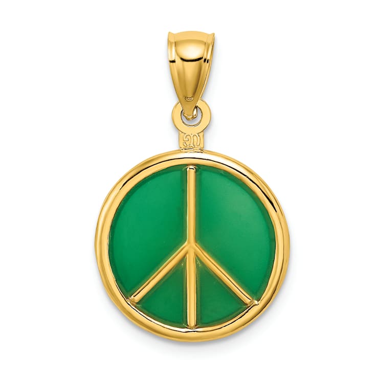 14k Yellow Gold Green Enameled 3D Peace Symbol Charm