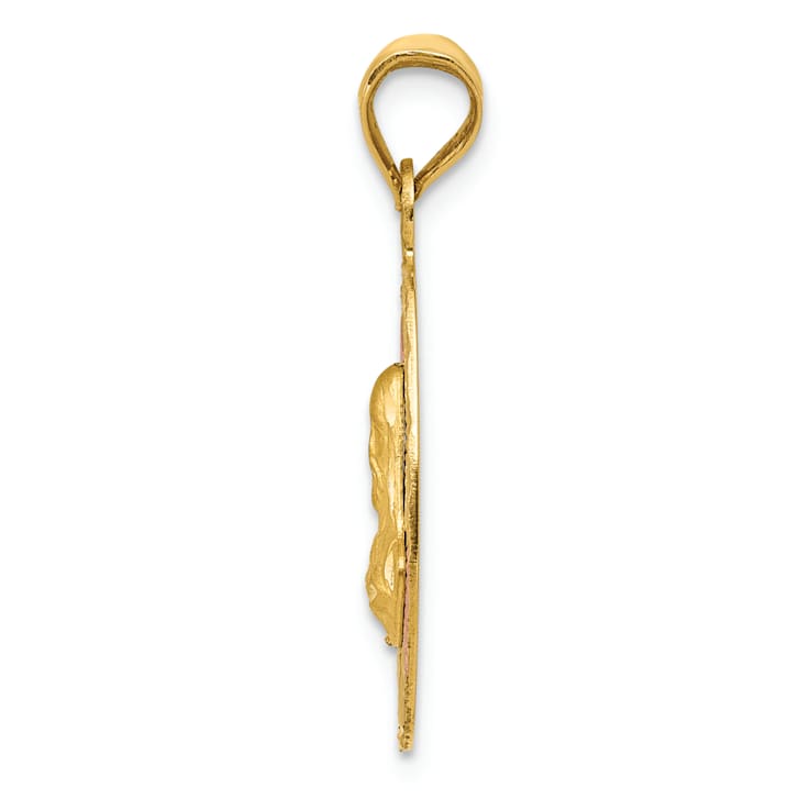 14K Yellow Gold with Rose and White Rhodium Diamond-cut Sagrado Corazon
Oval Pendant