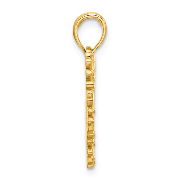 14k Yellow Gold Polished Floral Heart Pendant