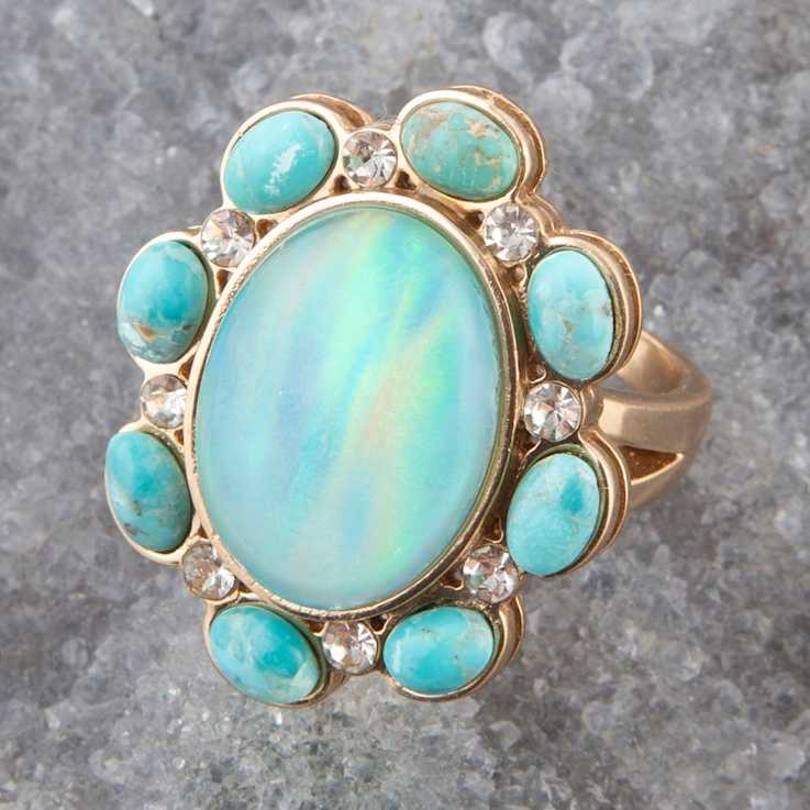 Barse Jewelry Aurora Blue Opal Golden Statement Ring