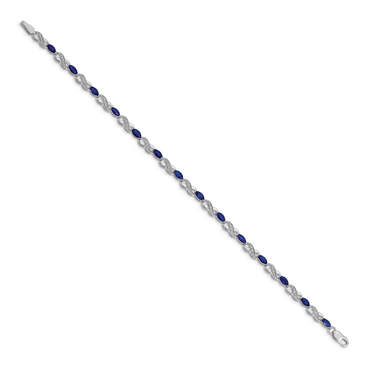 Rhodium Over 10k White Gold Diamond and Sapphire Infinity Bracelet
