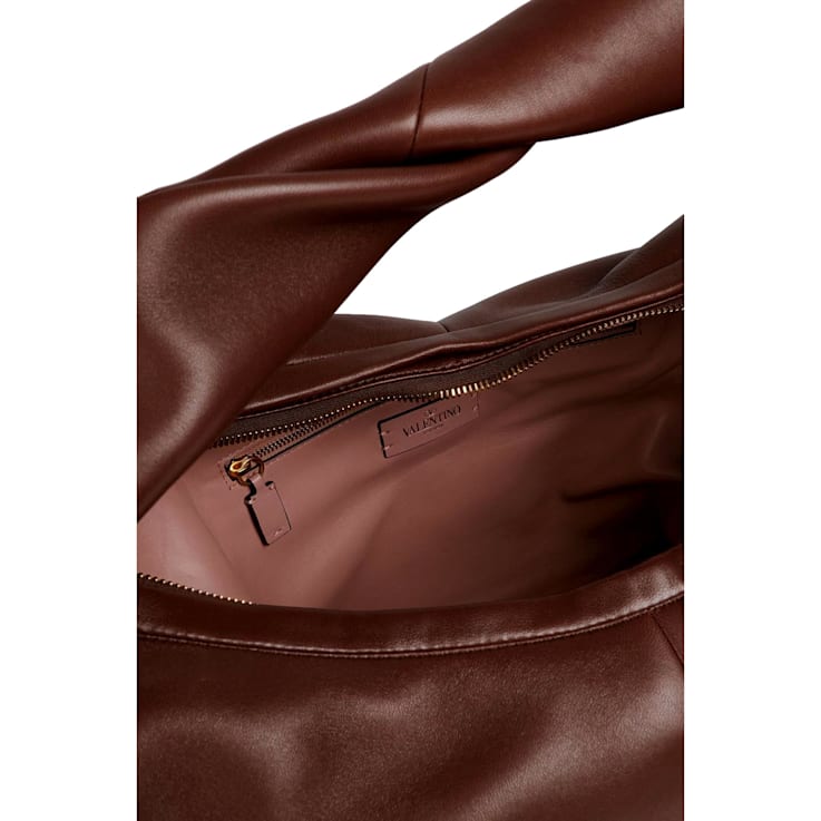 ショルダーバッグ・ポシェット VALENTINO BROWN LEATHER LARGE GO-HOBO SHOULDER BAG Valentino Garavani Rockstud Hobo Bag In Grainy Calfskin for