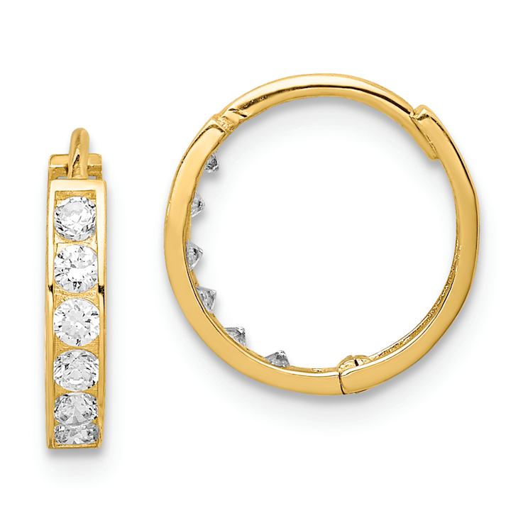 14k Yellow Gold Cubic Zirconia 7/16" Hinged Hoop Earrings