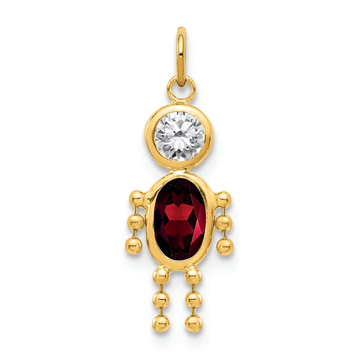 10k Yellow Gold Red Garnet Simulant January Birthstone and Clear Cubic
Zirconia Boy Charm