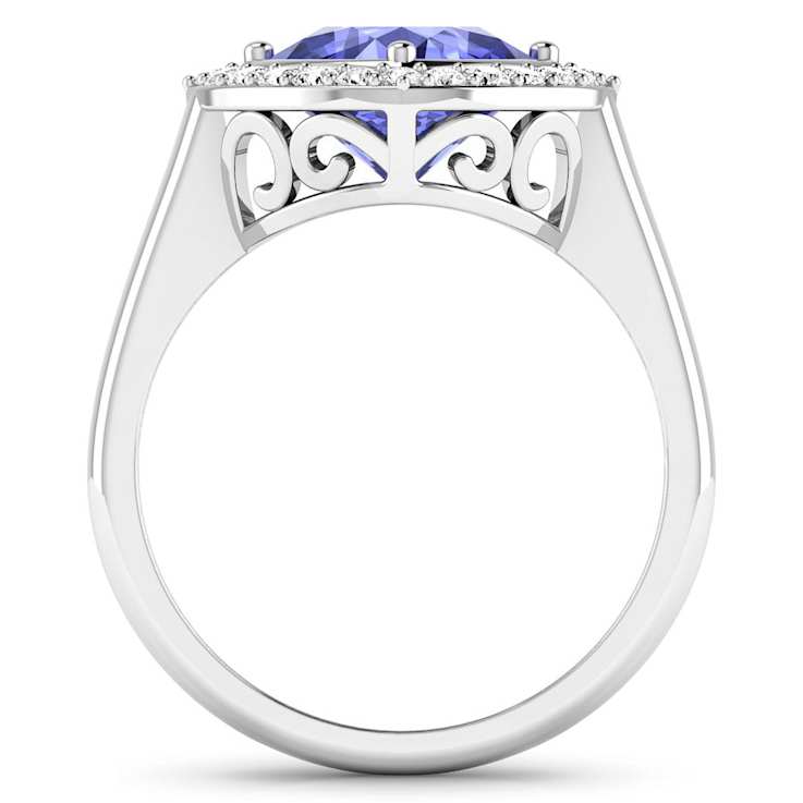Cushion Cut Violet Tanzanite and White Diamond 14K White Gold Halo Ring
2.23 ctw