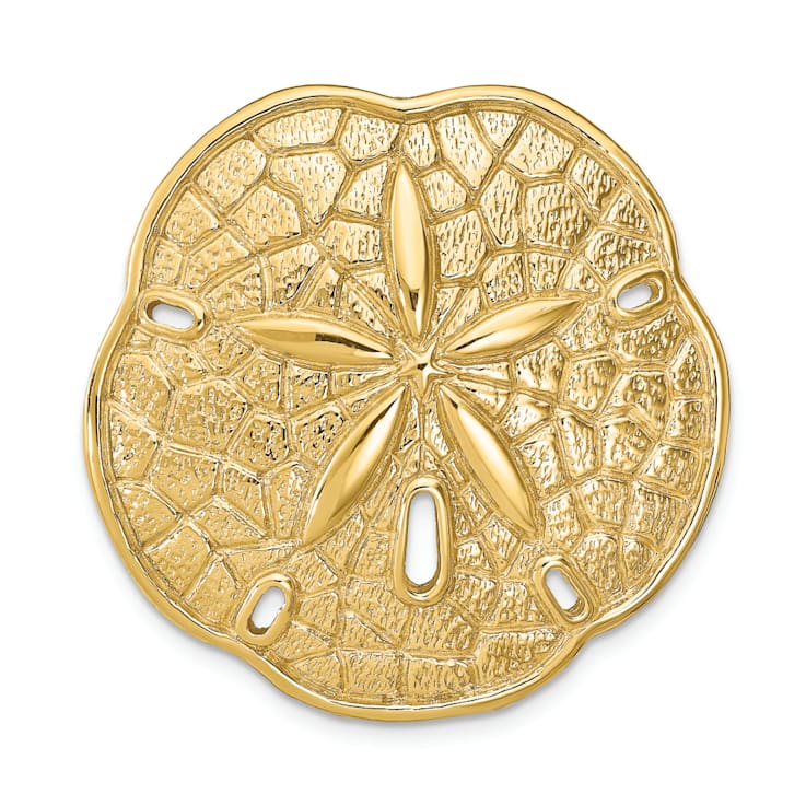 14k Yellow Gold Polished and Textured Sand Dollar Slide Pendant