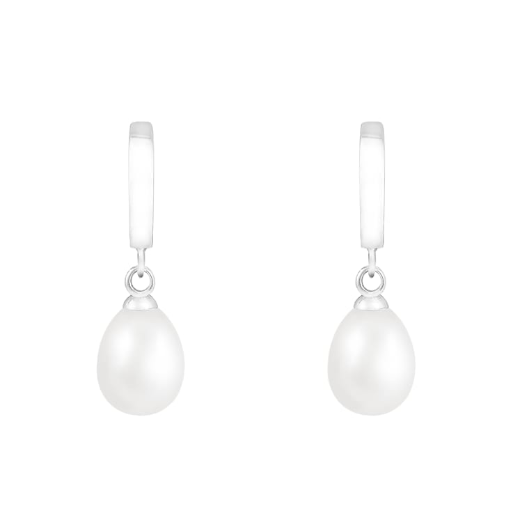 7.5-8mm White Cultured Freshwater Pearl Rhodium Over Sterling Silver Earrings