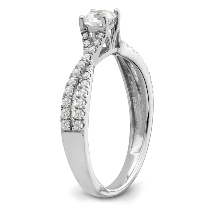 Rhodium Over 14K White Gold Polish Round Diamond Engagement Ring 0.63ctw