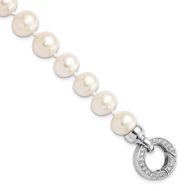 Rhodium Over Sterling Silver 9-10mm White Freshwater Cultured Pearl
Cubic Zirconia Fancy Bracelet