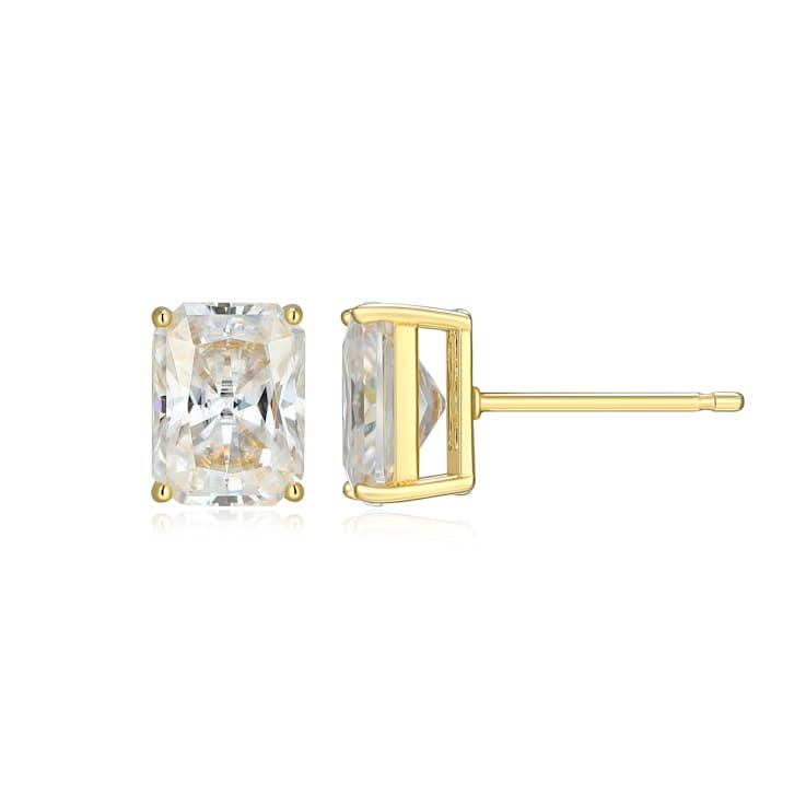 Emerald Cut Moissanite 14k Yellow Gold Over Silver Stud Earrings 3.50ctw DEW