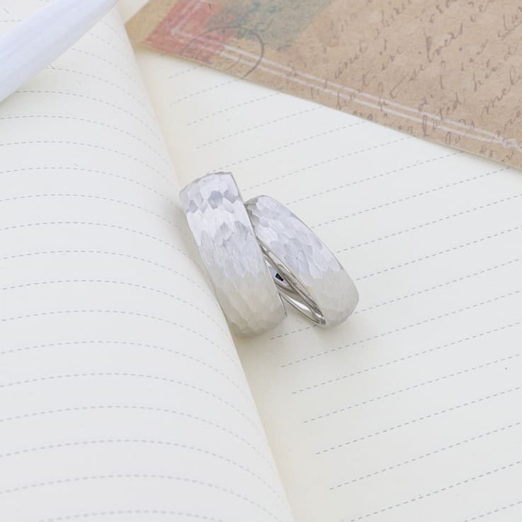 CHANDLER Domed Hammered Finish White Tungsten Ring 8mm