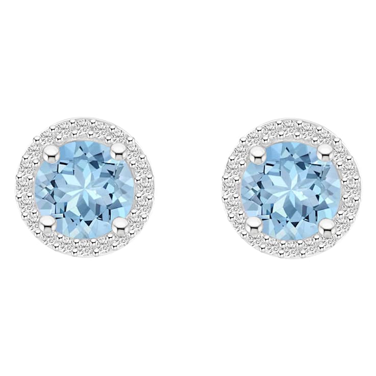 6mm Round Simulated Aquamarine And Created White Sapphire 10k White Gold
Halo Stud Earrings