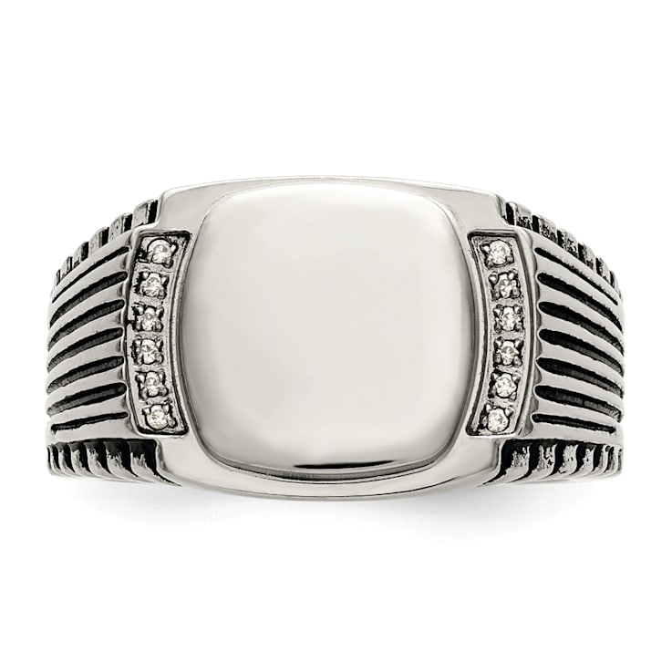 Stainless Steel Polished with Cubic Zirconia Signet Ring