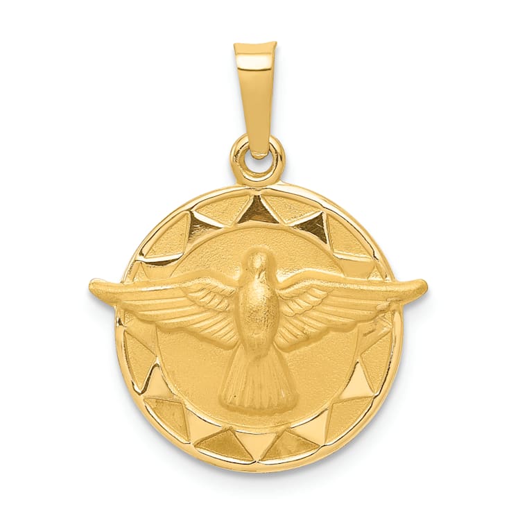 14k Yellow Gold Satin Holy Spirit Medal Round Pendant