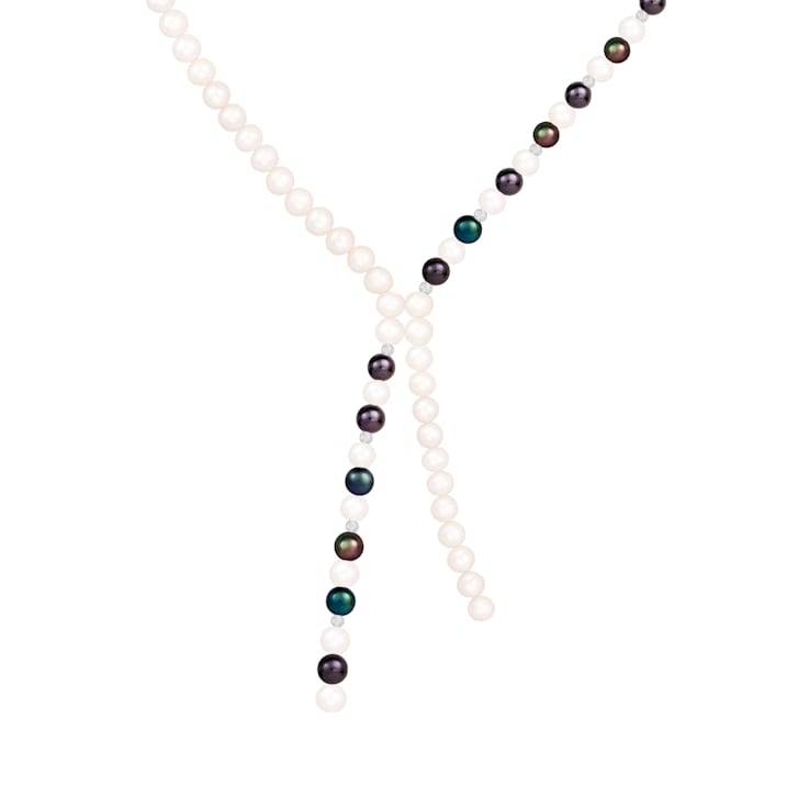 6-7mm White and Black Cultured Freshwater Pearl with Moon Bead Sterling
Silver Strand Necklace