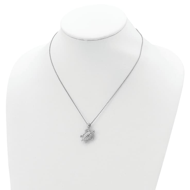 Rhodium Over Sterling Silver Turtle Ash Holder 18 Inch Necklace