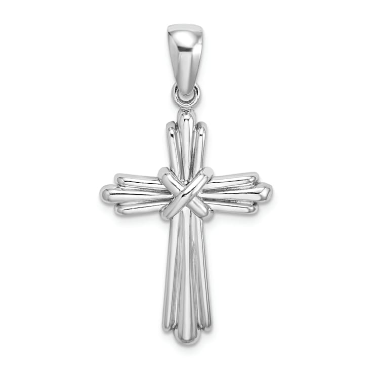 Rhodium Over 14K White Gold Polished Cross Charm Pendant