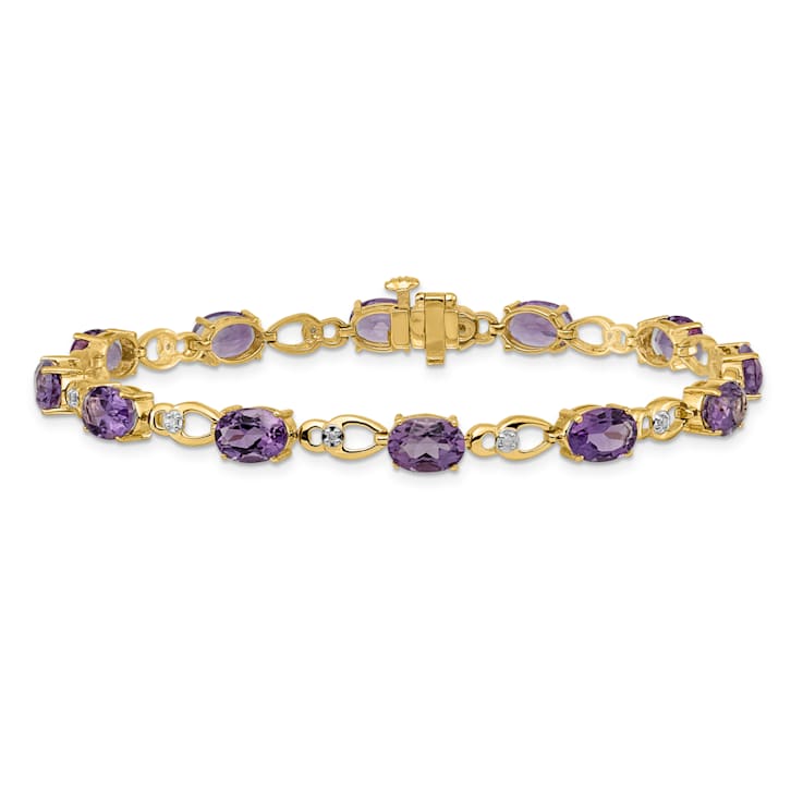 14K Two-tone Gold with Rhodium Over 14k Yellow Gold Amethyst and Diamond Bracelet