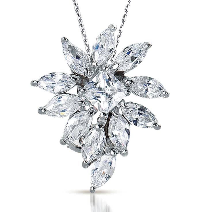 Marquise CZ Starburst Pendant Necklace In Sterling Silver