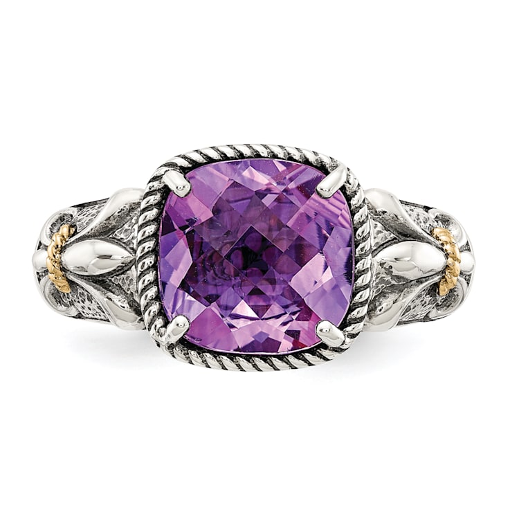 Amethyst Sterling Silver and 14k Gold Accent Antiqued Ring 1.00ct