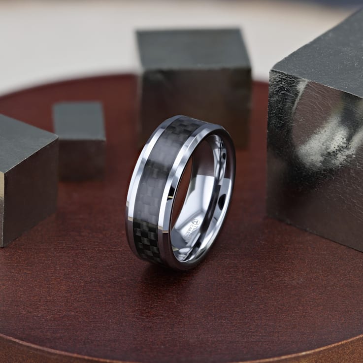 MAXIMUS Black Carbon Fiber Inlay Tungsten Carbide Wedding Band 8mm