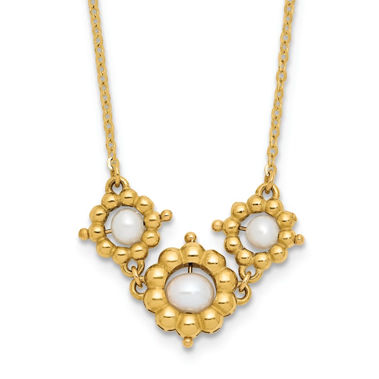 14K Yellow Gold Polished Freshwater Cultured Pearl Flower 16-inch with
2-inch Extension Necklace
