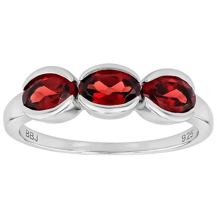 Red Garnet Three-Stone Ring In Platinum Over Sterling Silver 1.53ctw