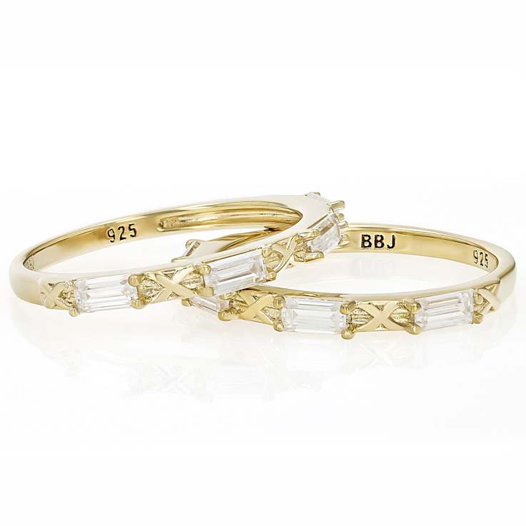 Moissanite Baguette Stackable Ring Set Of 2 In 14K Gold Over Sterling
Silver 0.72ctw DEW