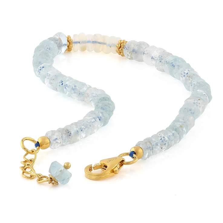 Opal And Aquamarine Beaded Bracelet In 18K Gold Over Sterling Silver