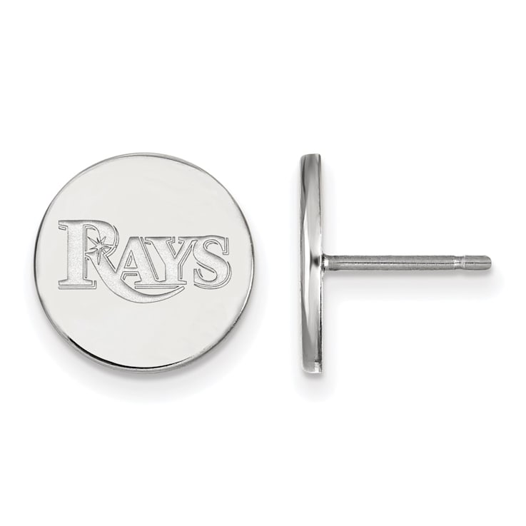 Rhodium Over Sterling Silver MLB LogoArt Tampa Bay Rays Post Earrings