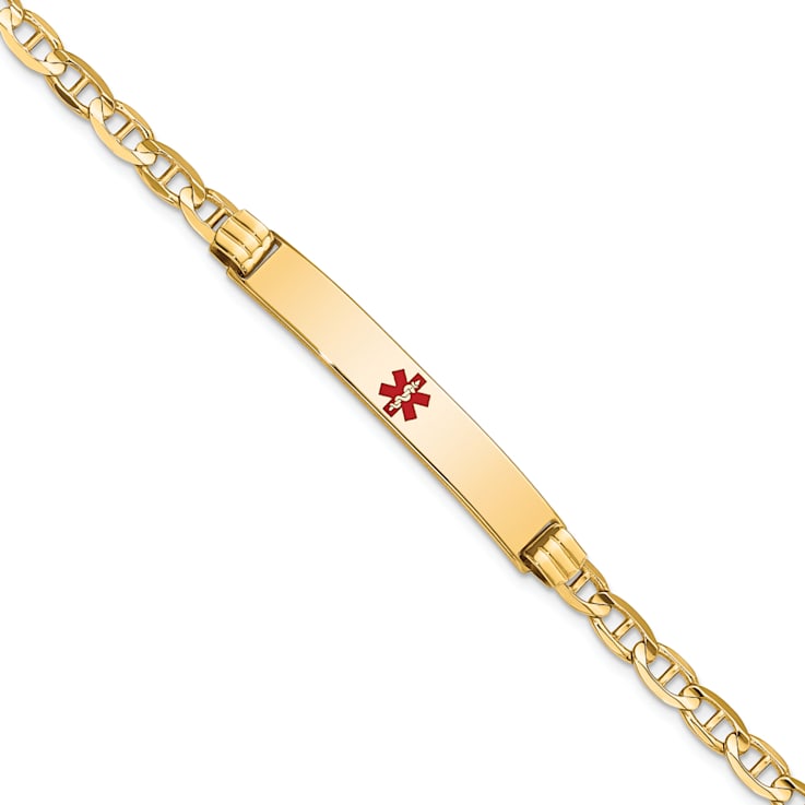 14k Yellow Gold Medical Red Enamel Mariner Link ID Bracelet