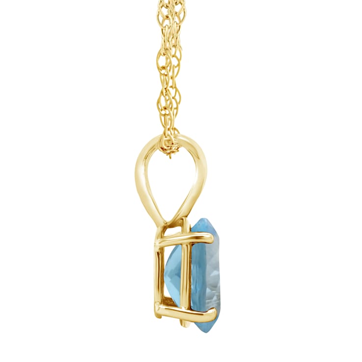 8x6mm Oval Blue Topaz 14k Yellow Gold Pendant With Chain