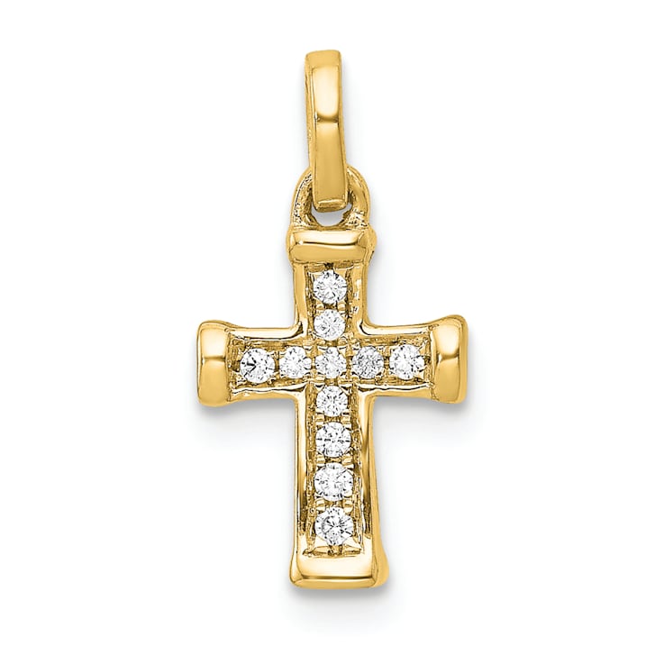 14K Yellow Gold Small 1/20ct. Diamond Latin Cross Pendant