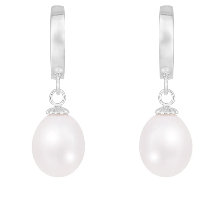 8-9mm white cultured freshwater pearl rhodium over sterling silver earrings