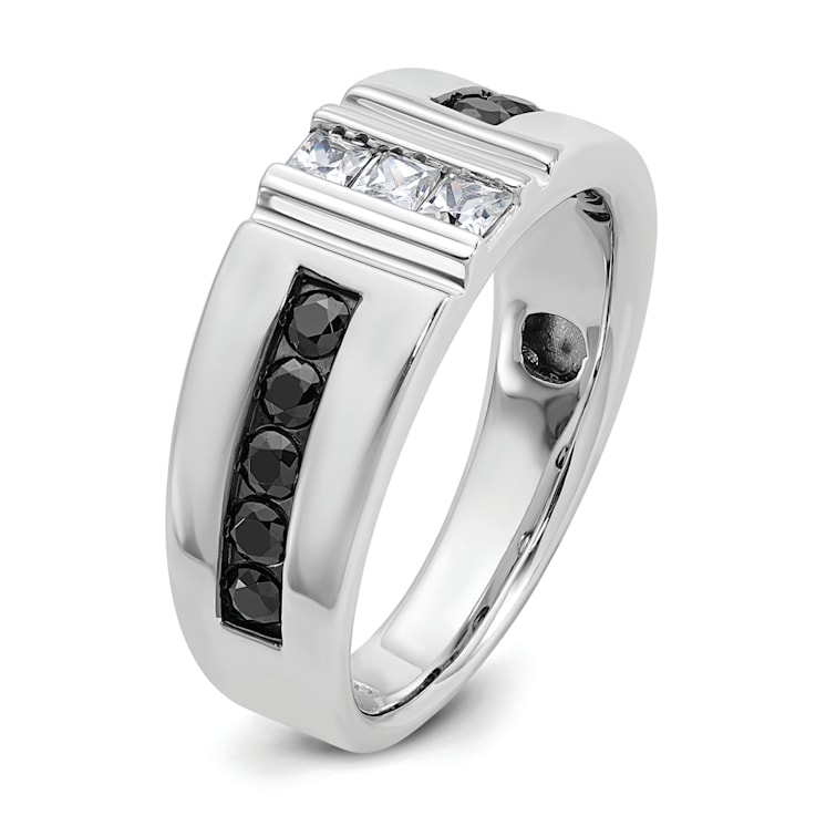 Rhodium Over 10K White Gold Men's Black and White Diamond Ring 1.10ctw