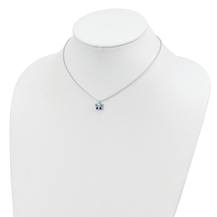Sterling Silver Polished Enameled Butterfly with 1.5-inch Extension
Children's Necklace