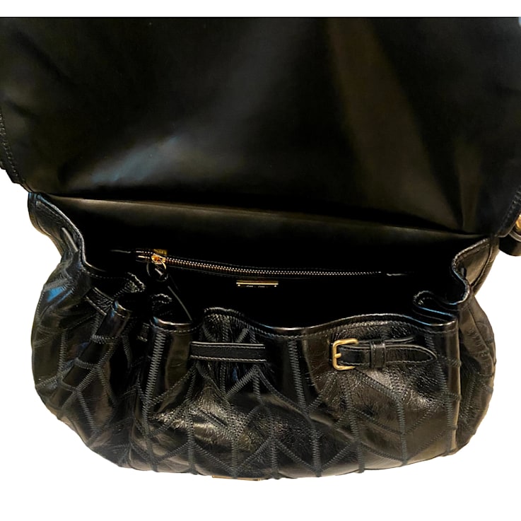 Miu Miu Vitello Shine Patch Black Leather Satchel Bag - 15FNNA