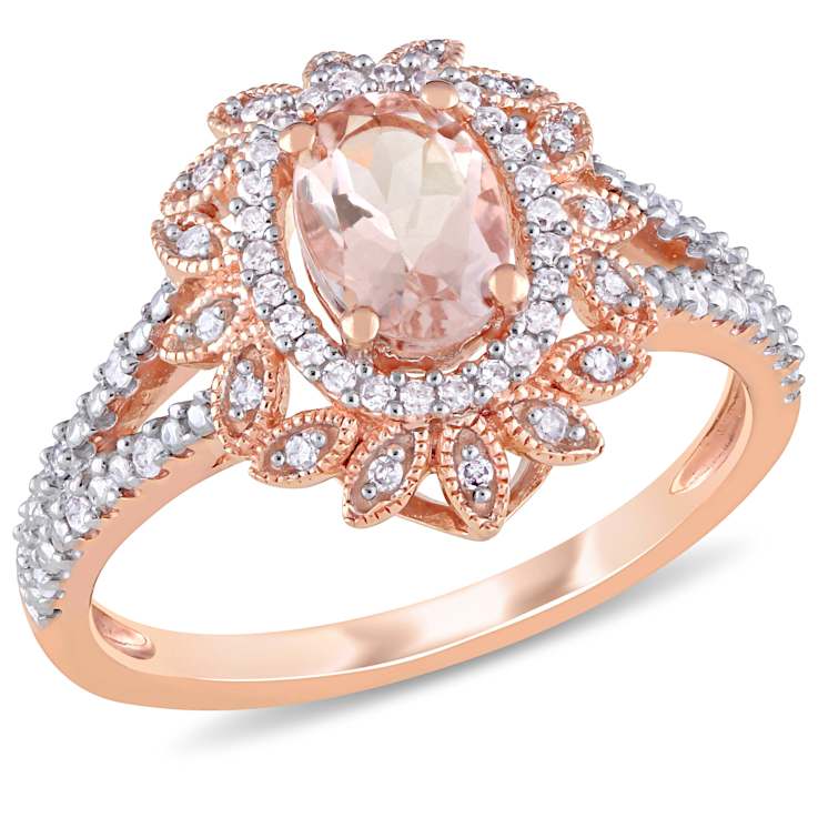 Morganite and Diamond 10K Rose Gold Floral Ring 0.88ctw